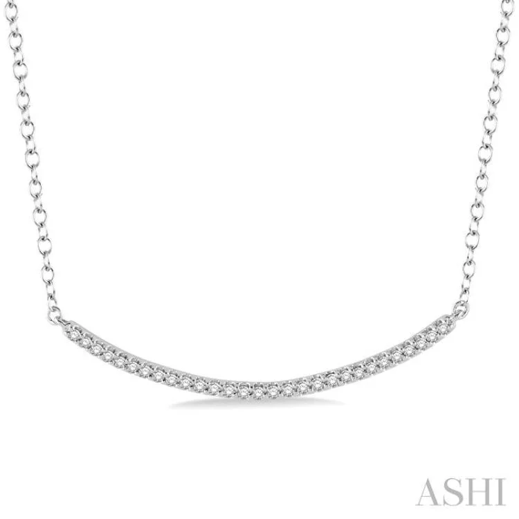 Ladies delicate floral chain necklaces -1/6 Ctw Round Cut Diamond Encrusted Arc Pendant With Link Chain in 10K White Gold