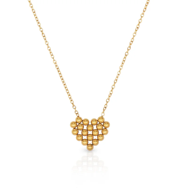 Modern gold geometric necklaces for ladies -Bead Heart Gold Necklace