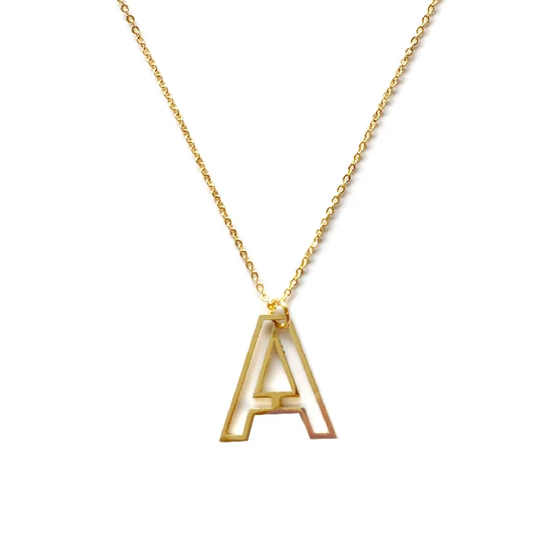 Ladies unique geometric pendant necklaces -Alphabet Letter Necklace - Gold Silhouette