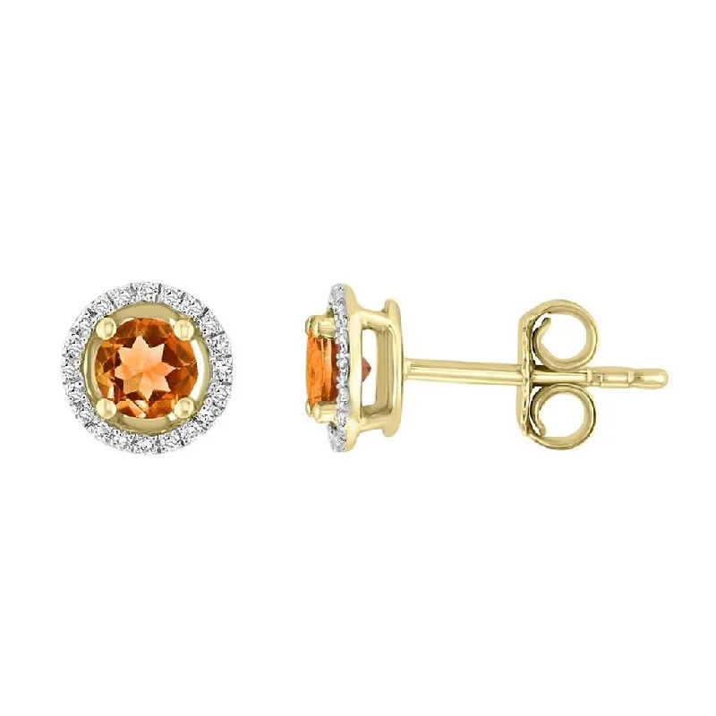 Elegant pearl spiral earrings for ladies -November Birthstone Earrings: 14K Yellow Gold Diamond Halo Citrine Earrings