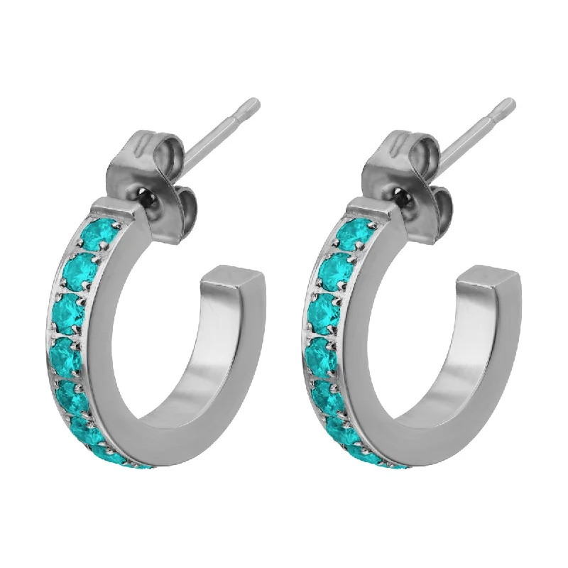 Ladies elegant lapis earrings -Blue Zirconia Titanium Posted Hoop Earrings