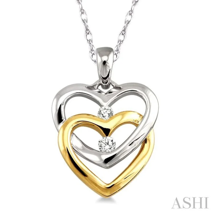 Ladies elegant citrine pendant necklaces -1/10 Ctw Twins Heart Round Cut Diamond Pendant in 14K White and Yellow Gold with Chain