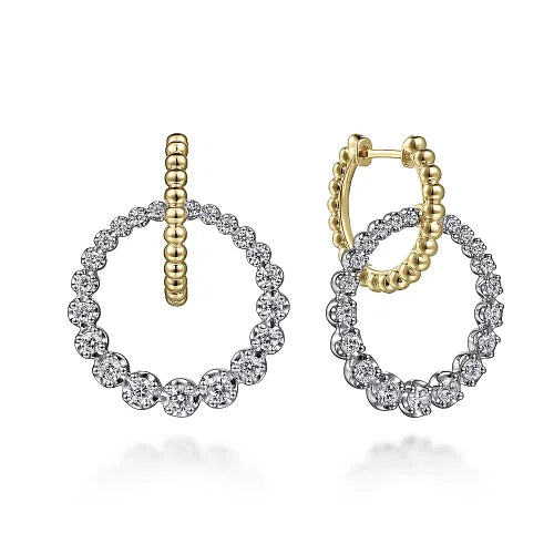 Ladies bold diamond petal earrings -Gabriel & Co. Two-Tone Diamond Circle Huggie Earrings