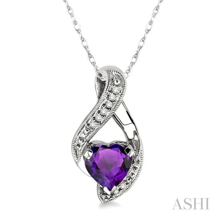 Ladies unique boho tassel necklaces -7mm Heart Shape Amethyst and 1/20 Ctw Single Cut Diamond Pendant in 14K White Gold with Chain