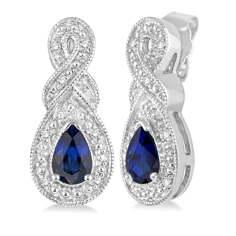 Elegant silver vine earrings for women -Sterling Silver Sapphire and Diamond Earrings