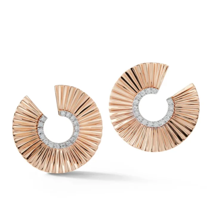 Simple rose gold petal drop earrings -Walters Faith 'CLIVE' Front Facing Fluted Hoop Earrings