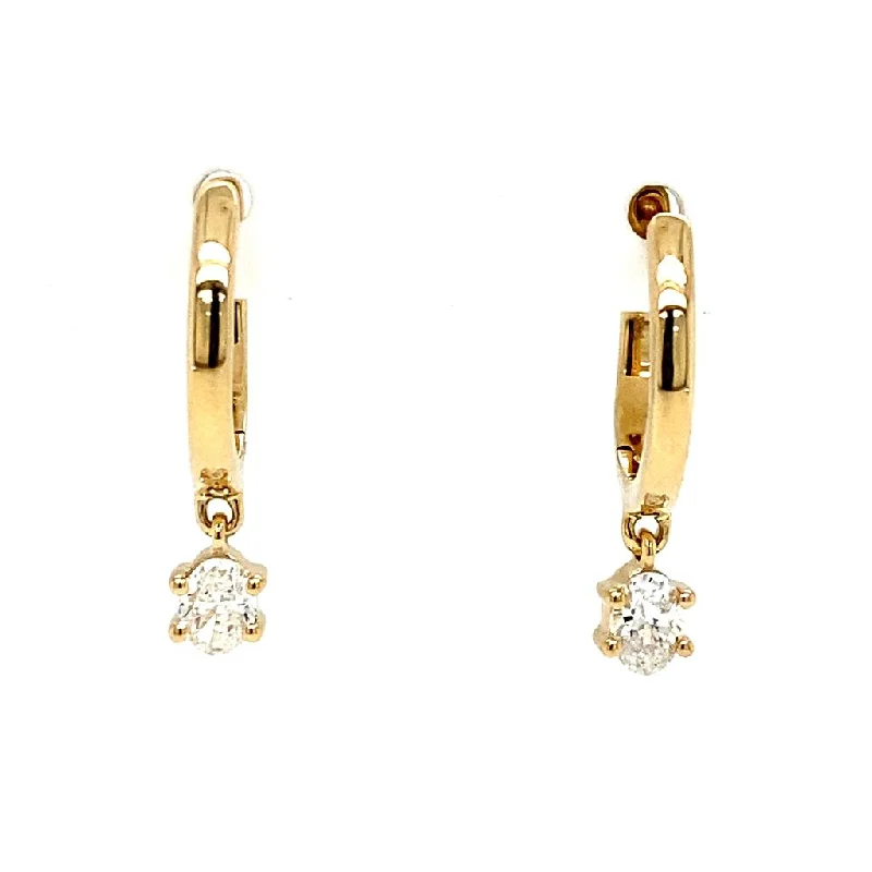 Ladies trendy silver vine earrings -14K Yellow Gold Oval Diamond Drop Huggie Earrings