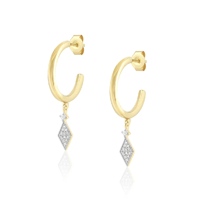 Ladies floral gold drop earrings -14K Yellow Gold Overlay Marquise Charm Drop Huggie Earrings