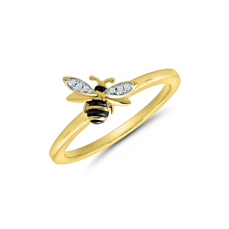 Ladies delicate sapphire vine engagement rings -10K Yellow Gold Diamond Bee Ring