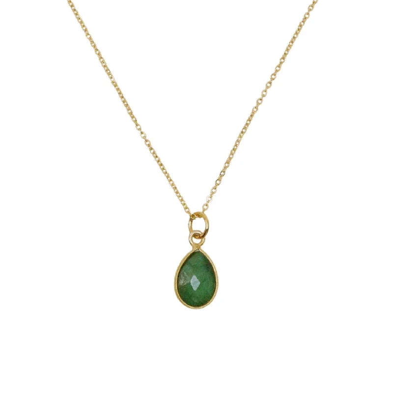 Ladies delicate floral chain necklaces -Emerald Teardrop Necklace