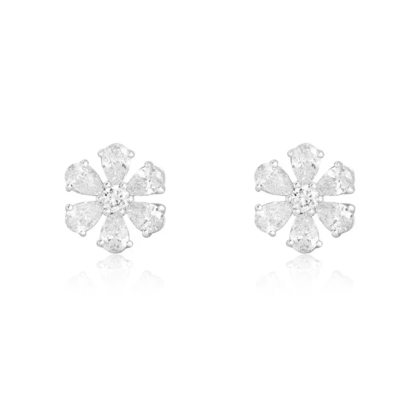 Classic gold arch earrings for women -Flower Diamond Studs/ White Gold