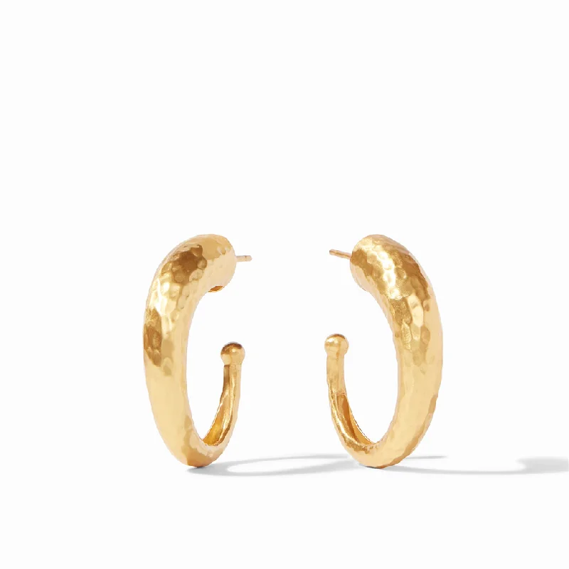 Classic gold vine stud earrings for ladies -24K Yellow Gold Overlay Medium Hammered Hoop Earrings