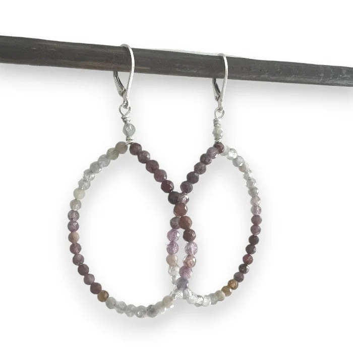 Ladies lightweight agate earrings -ANN LIGHTFOOT - VARIED SPINEL HOOP EARRINGS