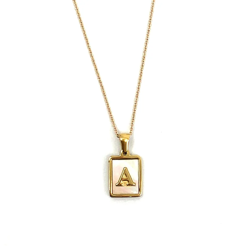 Modern diamond floral necklaces for ladies -Alphabet Letter Necklace - Gold Mother of Pearl