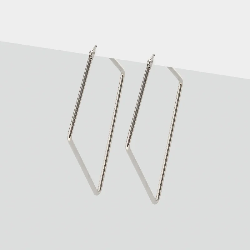 Trendy silver swirl earrings -Silver Rhombus Oversized Hoop Earrings