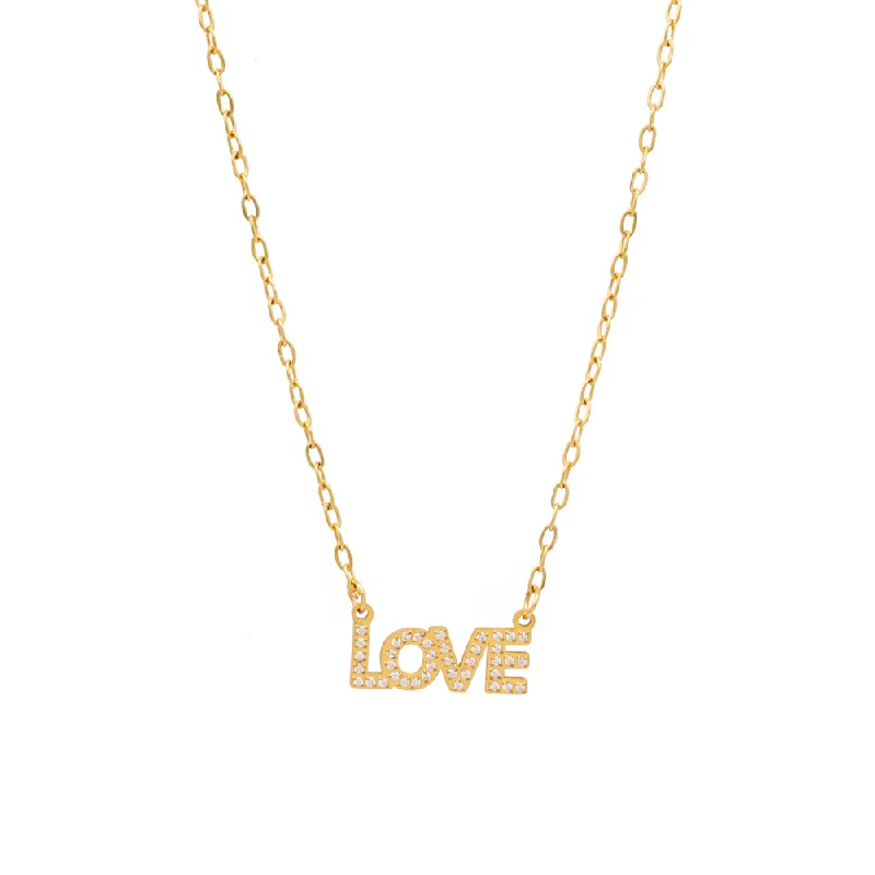 Ladies trendy open charm necklaces -The Love Gold Horizontal Necklace Bling