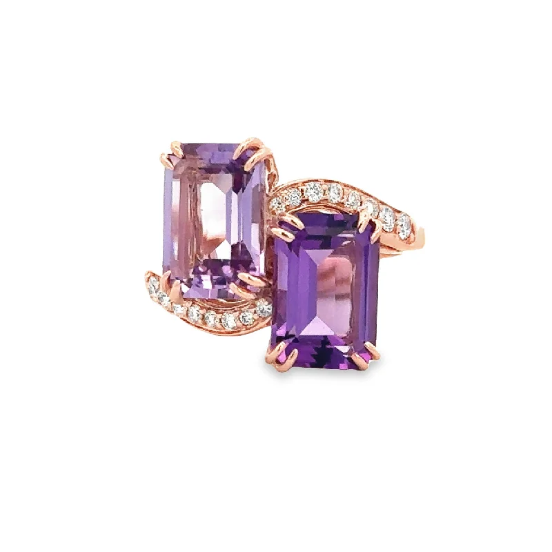 Vintage rose gold petal engagement rings for women -Amethyst and Diamond Bypass Style Ring in Rose Gold