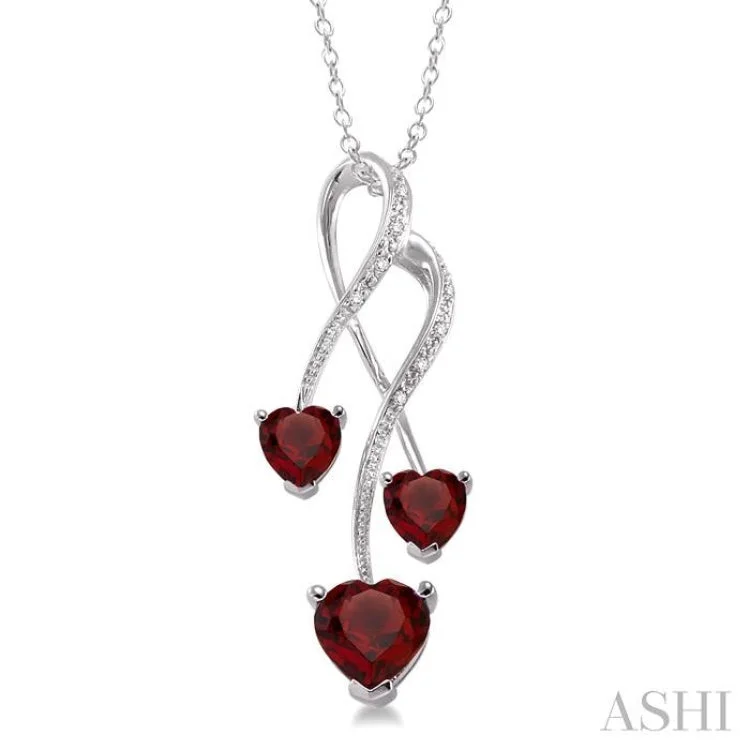 Vintage gold layered necklaces for ladies -5&7 mm Heart Shape Garnet and 1/50 ctw Single Cut Diamond Pendant in Sterling Silver with Chain