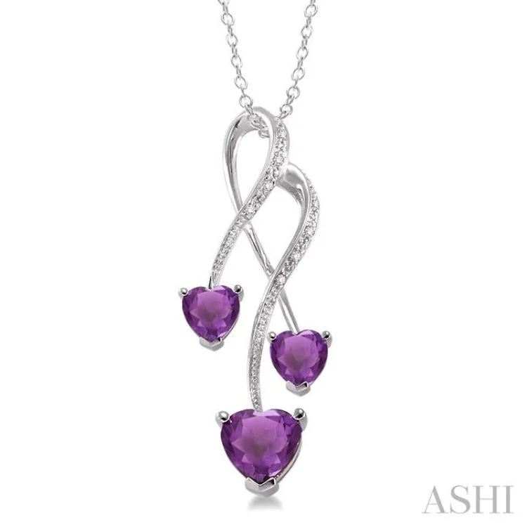 Modern diamond floral necklaces for ladies -5&7 mm Heart Shape Amethyst and 1/50 ctw Single Cut Diamond Pendant in Sterling Silver with Chain