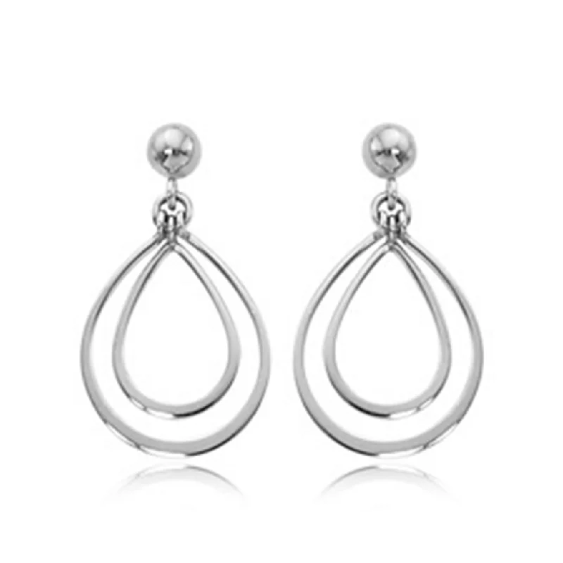 Ladies unique boho spiral earrings -Sterling Silver Double Pear Shaped Drop Earrings