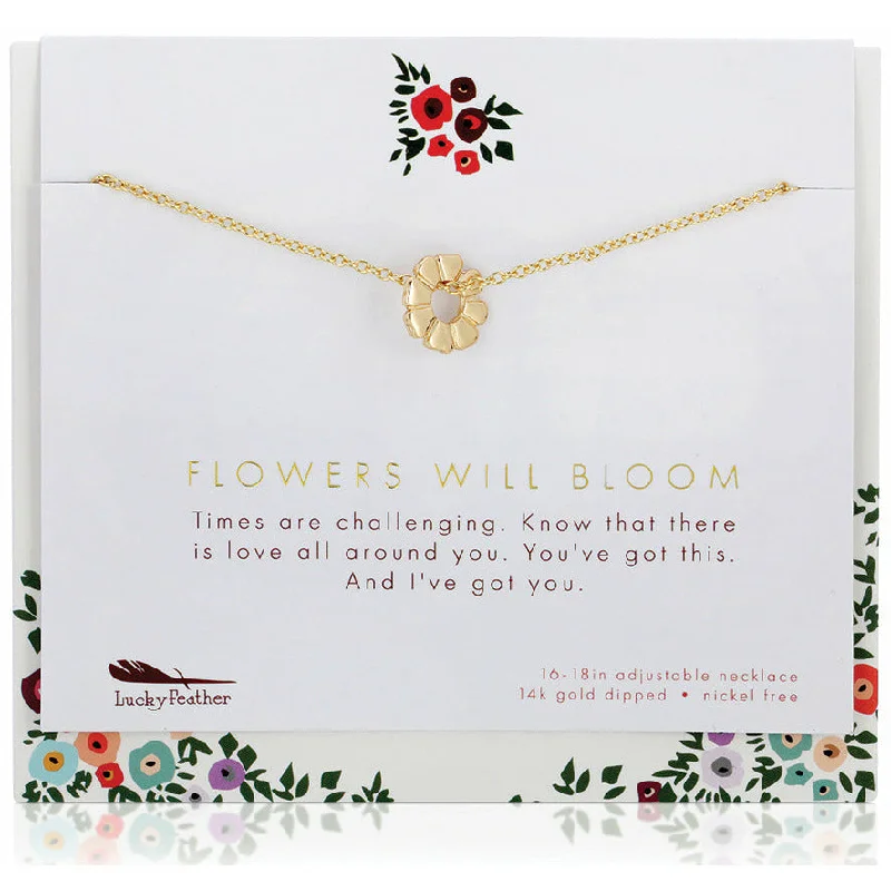 Ladies minimalist gold choker necklaces -Flowers Will Bloom - Necklace & Card