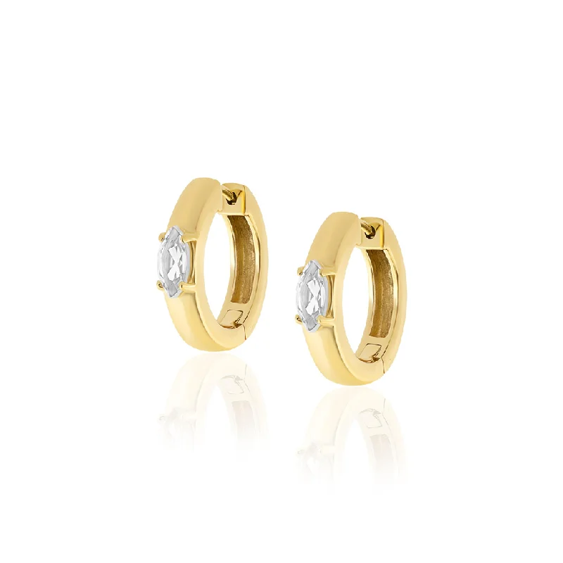 Ladies delicate sapphire vine earrings -14K Yellow Gold Overlay Huggie Earrings With White Topaz