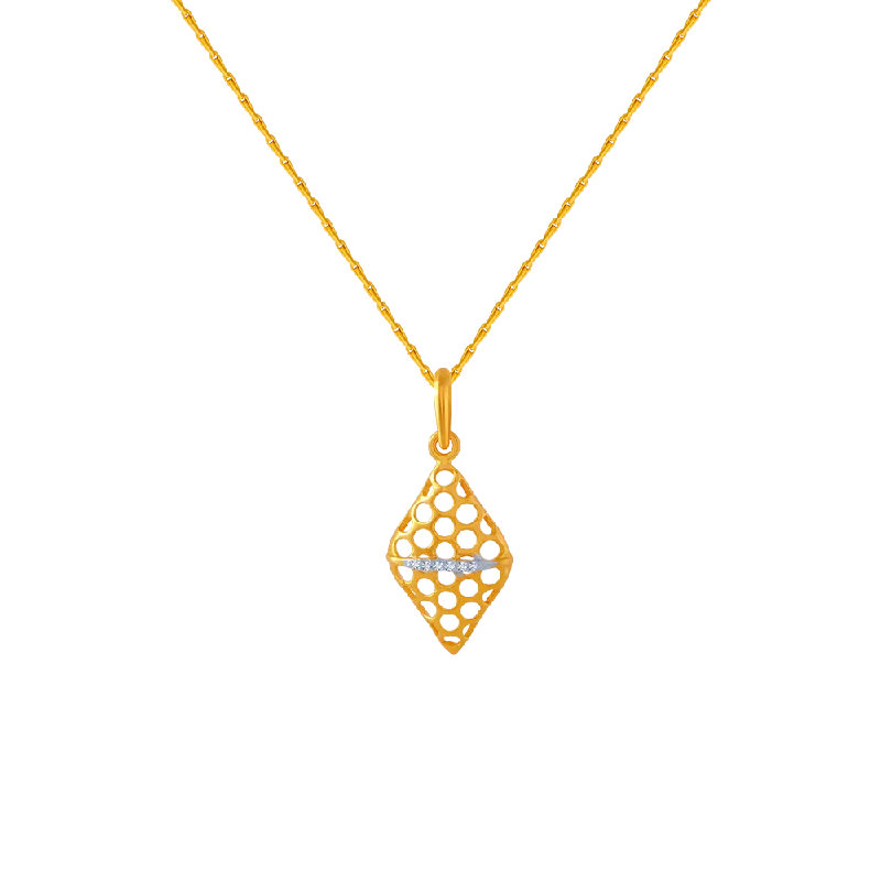 Ladies bold geometric choker necklaces -14KT (585) Yellow Gold And American Diamond Pendant For Women