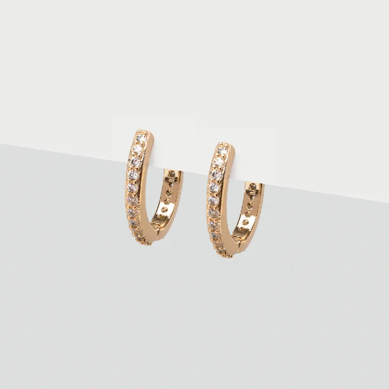 Ladies vintage-style spiral earrings -Gold Pave Huggie Hoops