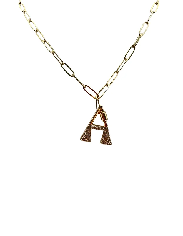 Vintage crystal pendant necklaces for ladies -Gold Paperclip Chain Alphabet Necklace