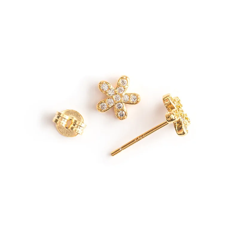 Bold statement jade earrings for women -Crystal Flower Gold Mini Stud Earrings