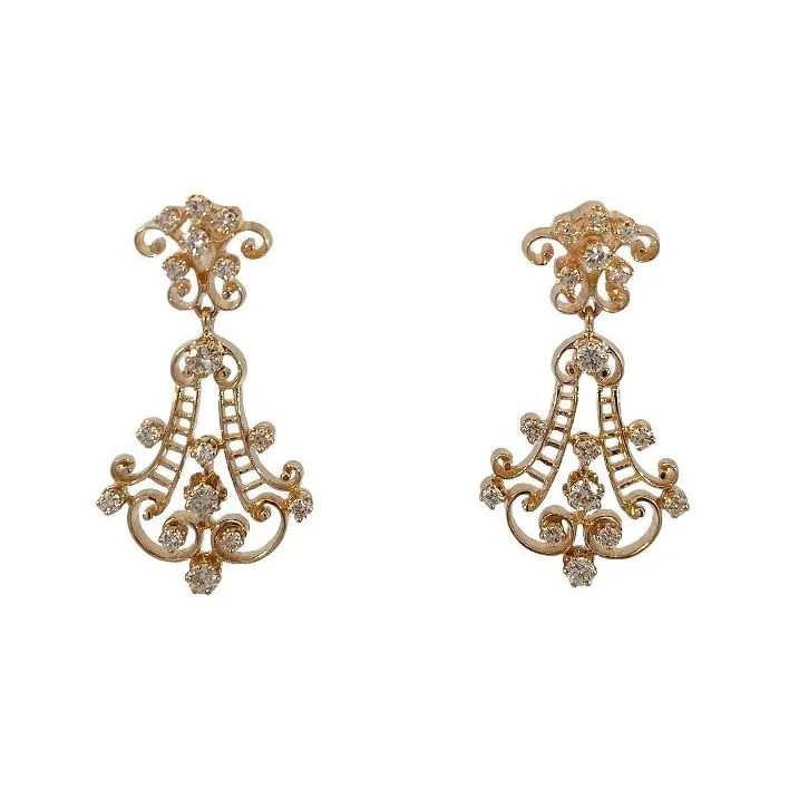 Vintage gold arc earrings for women -Estate 14K Gold Diamond Chandelier Earrings