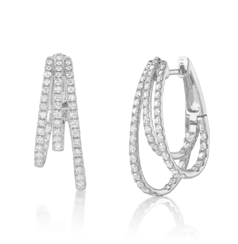 Delicate diamond spiral earrings for women -Shy Creation Diamond Trio Huggie Hoop Earrings