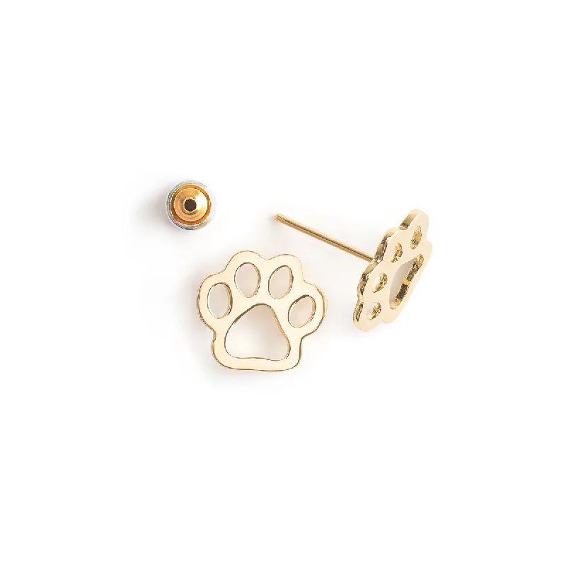 Trendy silver petal drop earrings -Gold Paw Stud Earrings