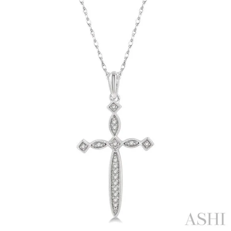 Ladies elegant garnet stone necklaces -1/10 Ctw Marquise & Diamond Mount Cross Charm Round Cut Diamond Pendant With Chain in 10K White Gold