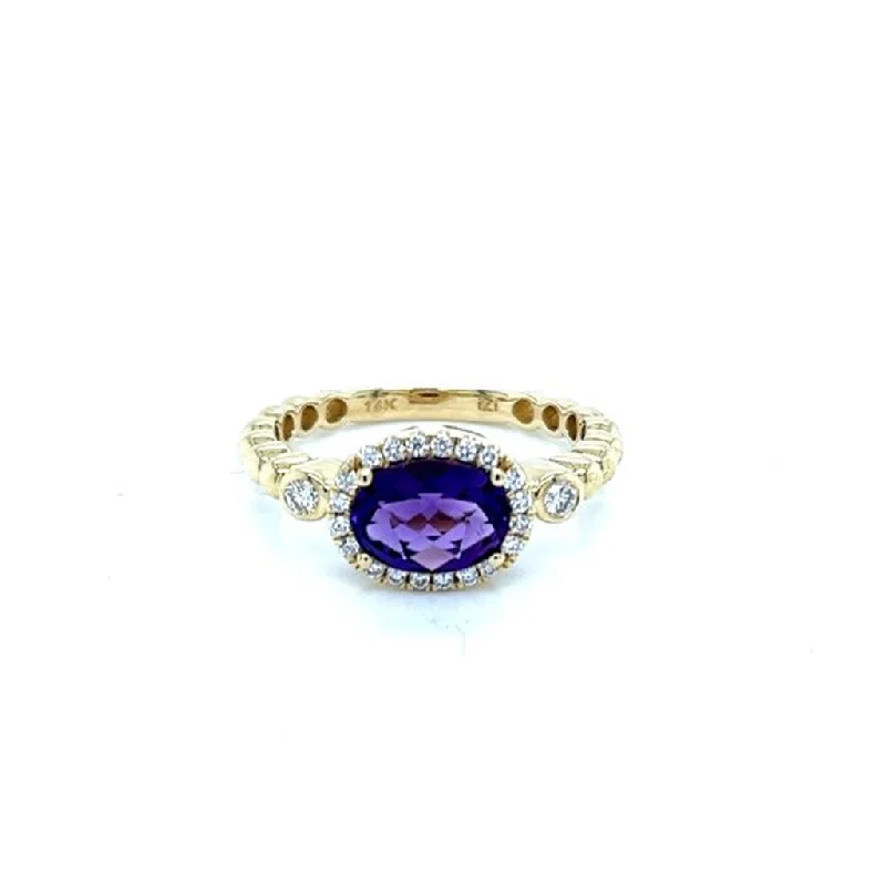 Ladies bold silver twist engagement rings -14K Yellow Gold 1.21ctw Oval Amethyst & Diamond Halo Ring