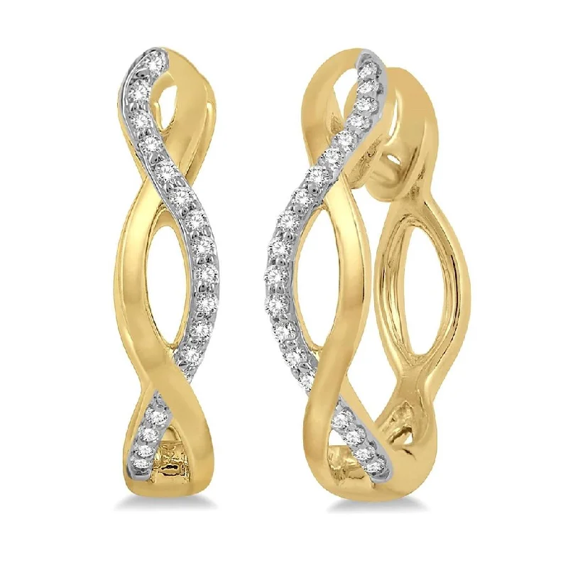 Classic gold vine stud earrings for ladies -10K Yellow Gold Diamond Twist Hoop Earrings