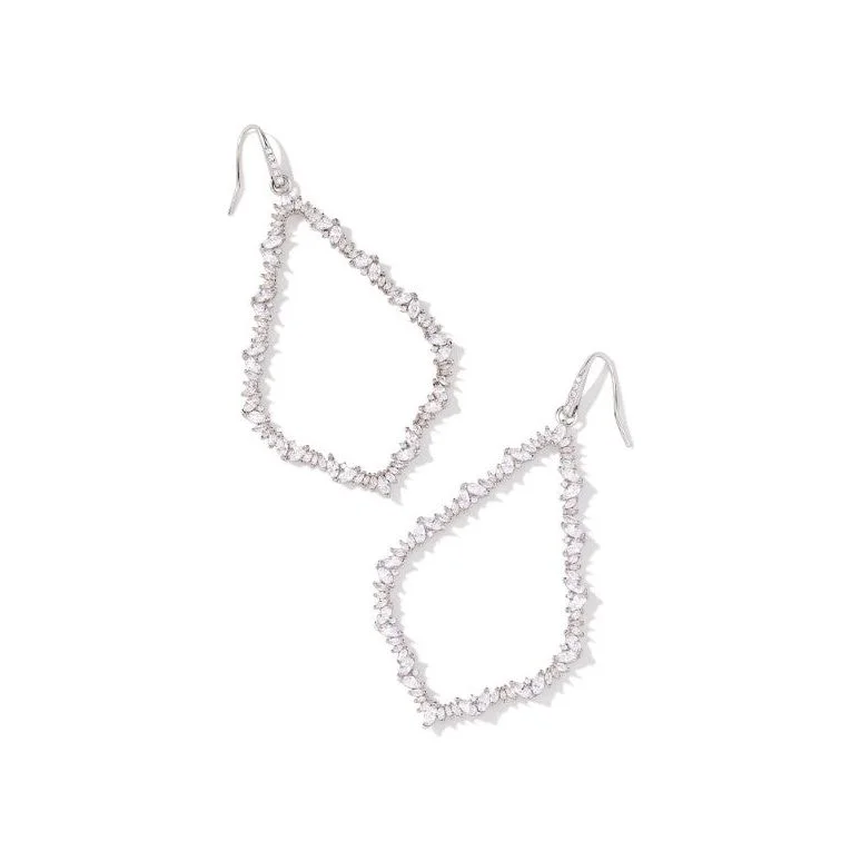 Simple rose gold swirl earrings -Kendra Scott Sophee Open Frame Earrings in White Crystal