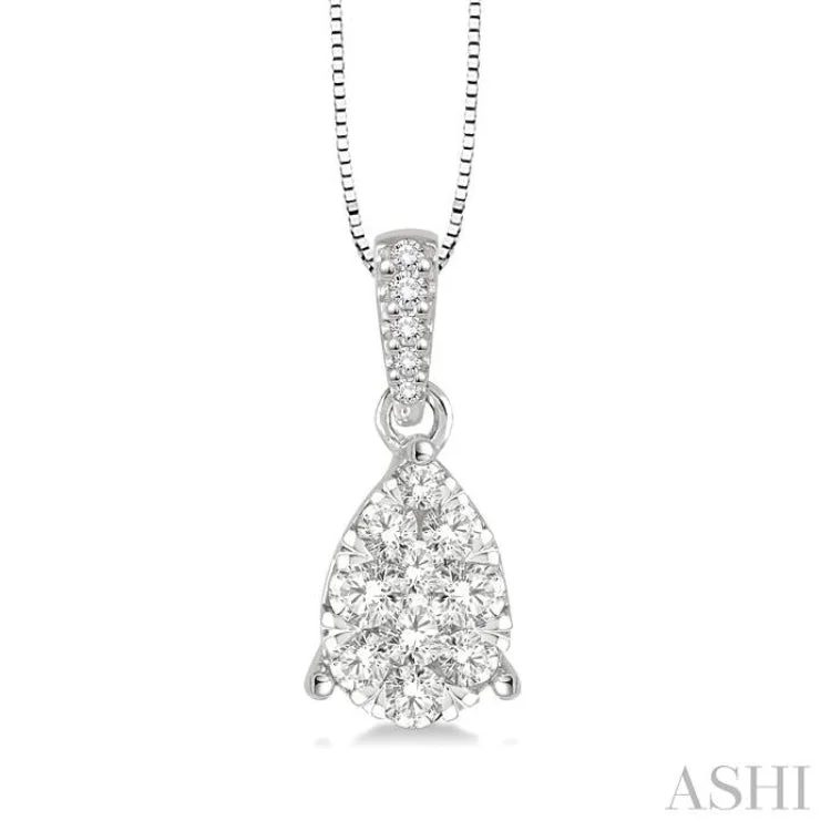 Ladies oversized gold pendant necklaces -3/8 Ctw Pear Shape Diamond Lovebright Pendant in 14K White Gold with Chain