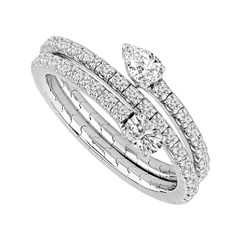 Elegant silver spiral engagement rings for women -14K White Gold 0.53ctw Round Diamond Multi Row Flexible Ring