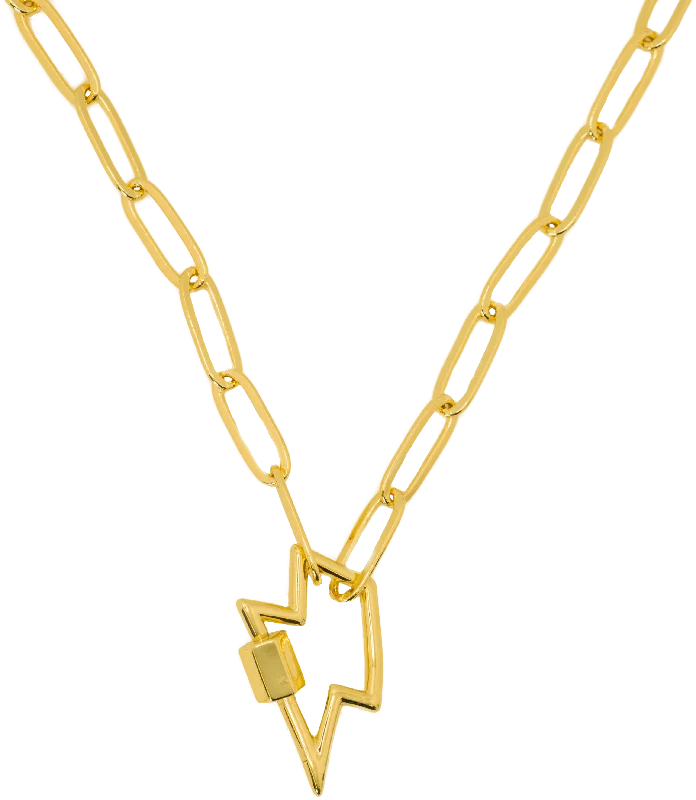 Modern gold geometric necklaces for ladies -Gold Paperclip Chain Link Necklace - Lightening