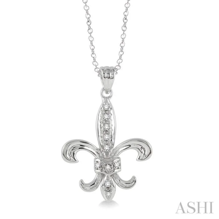 Ladies unique geometric pendant necklaces -1/20 Ctw Single Cut Diamond Fleur De Lis Pendant in Sterling Silver with Chain