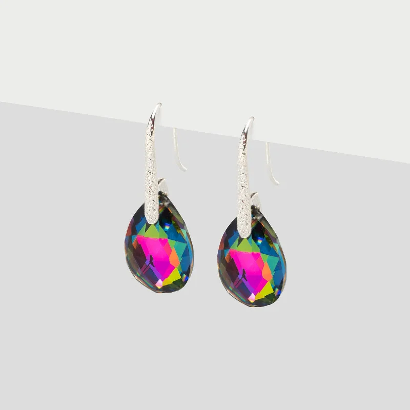 Simple silver arch earrings for ladies -Rainbow Crystal French Hook Earrings