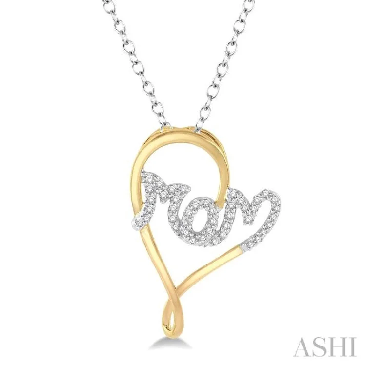 Modern diamond floral necklaces for ladies -1/6 Ctw Curvy Heart Mom Carved Round Cut Diamond Pendant With Link Chain in 10K Yellow and White Gold