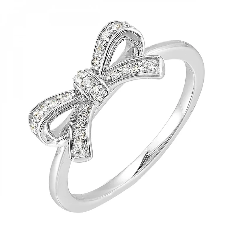 Ladies unique boho spiral engagement rings -10K White Gold 0.15ctw Diamond Bow Ring