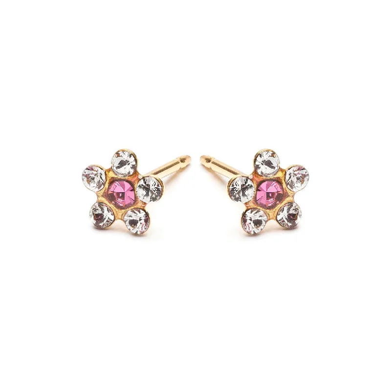 Vintage gold crescent drop earrings -Gold Plated Pink And White Daisy Stud Earrings