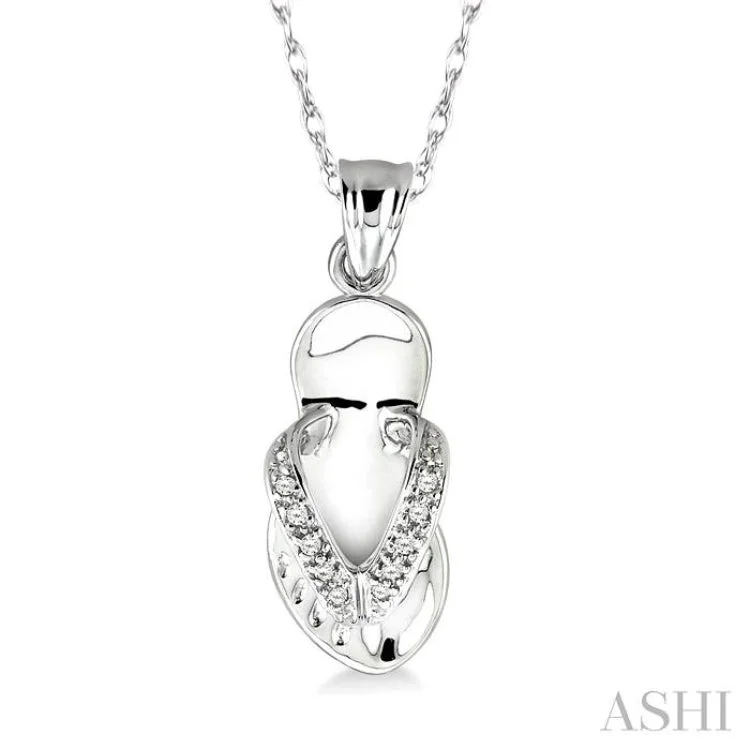 Classic rose gold layered necklaces for women -1/20 Ctw Single Cut Diamond Flip Flop Pendant in 14K White Gold with Chain