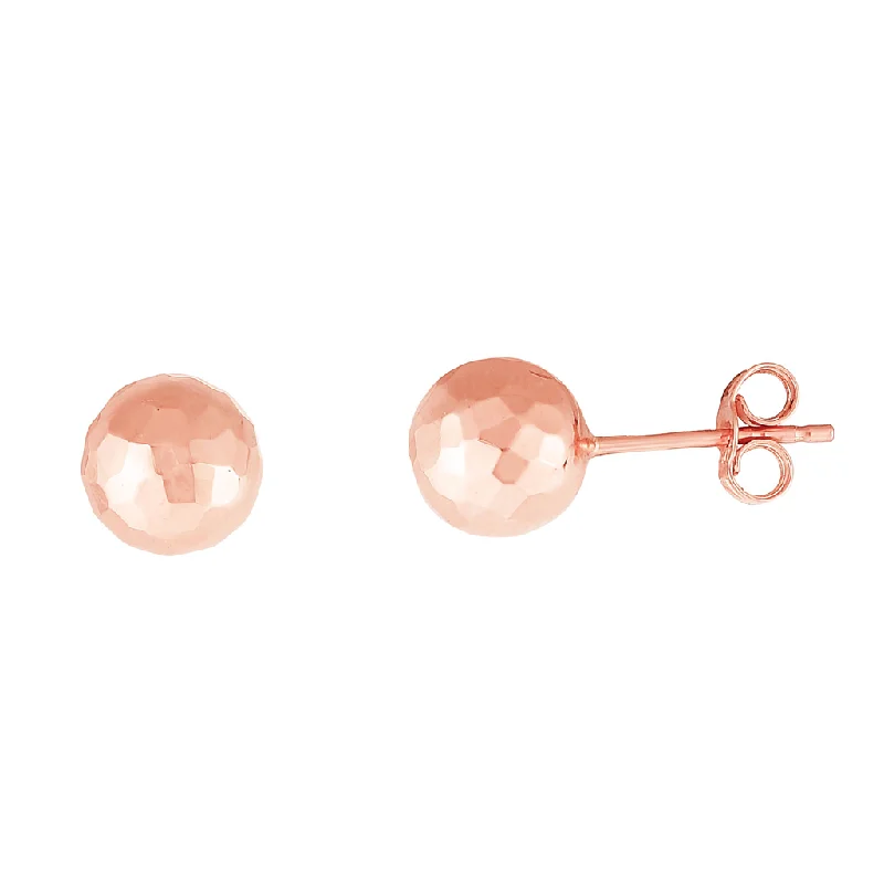 Ladies ruby crescent earrings -14K Rose Gold 7mm Faceted Ball Earrings