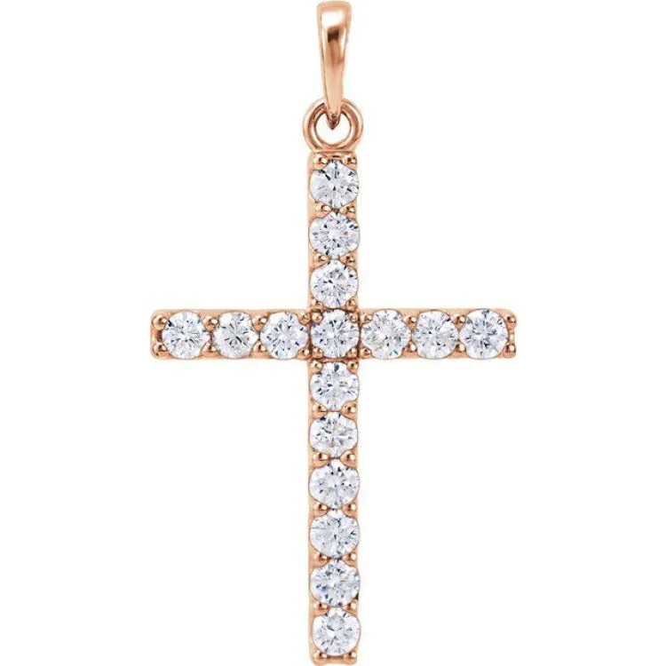 Ladies minimalist silver chain necklaces -14K Rose 3/4 CTW Natural Diamond Cross Pendant