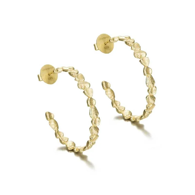 Elegant silver petal stud earrings -18K Yellow Gold Vermeil Nugget Hoop Earrings