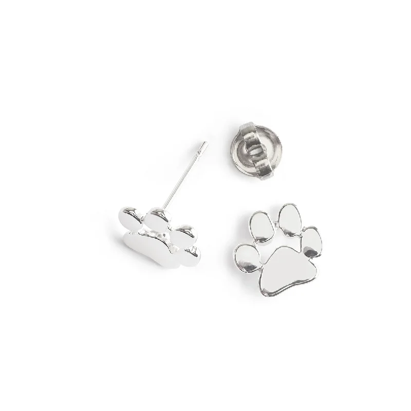 Ladies playful moon stud earrings -Silver Paw Stud Earrings